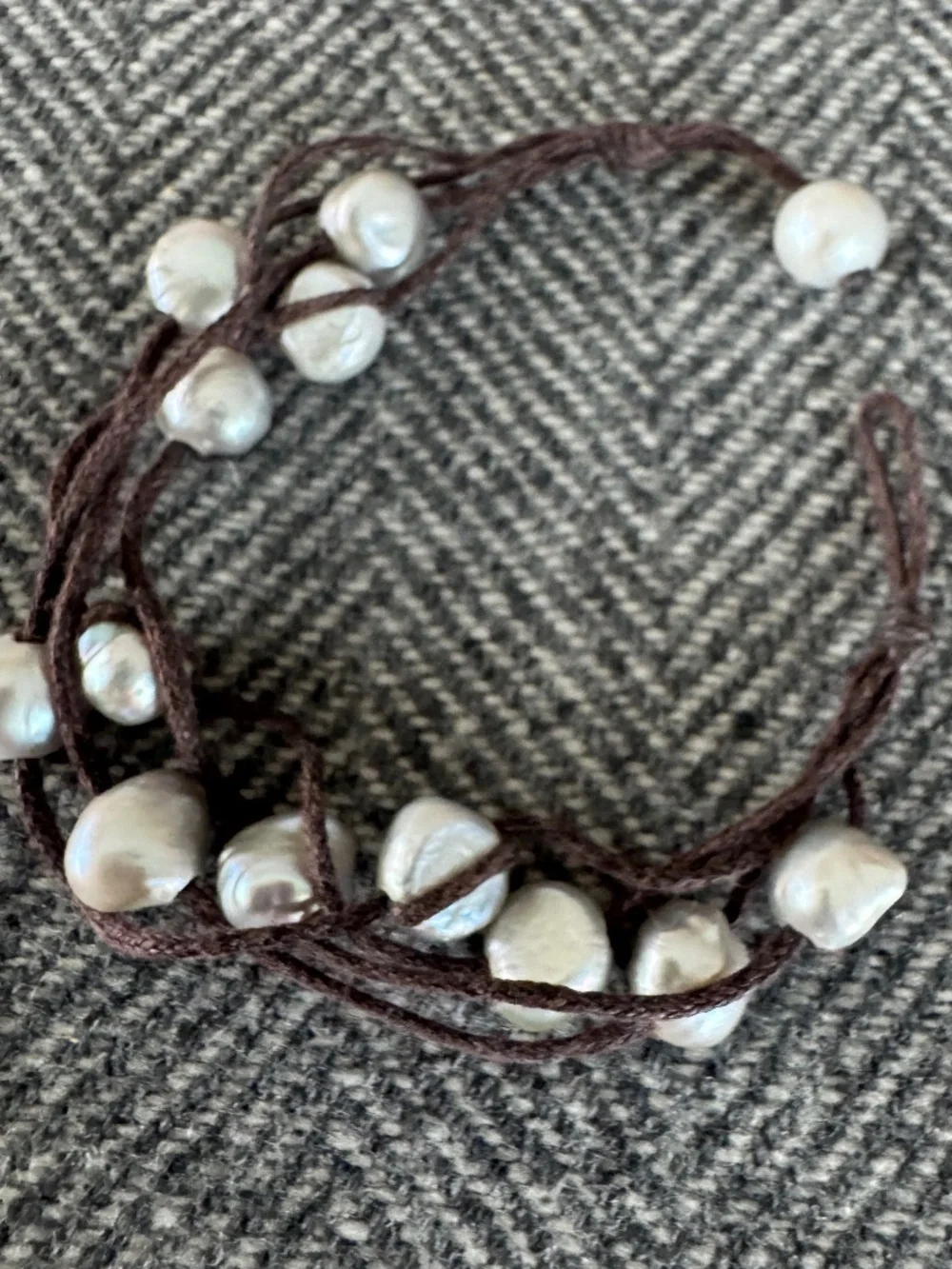 ROOST, MULTI STRAND GRAY RIVER, PEARL BRACELET WITH PEARL LOOP CLOSURE